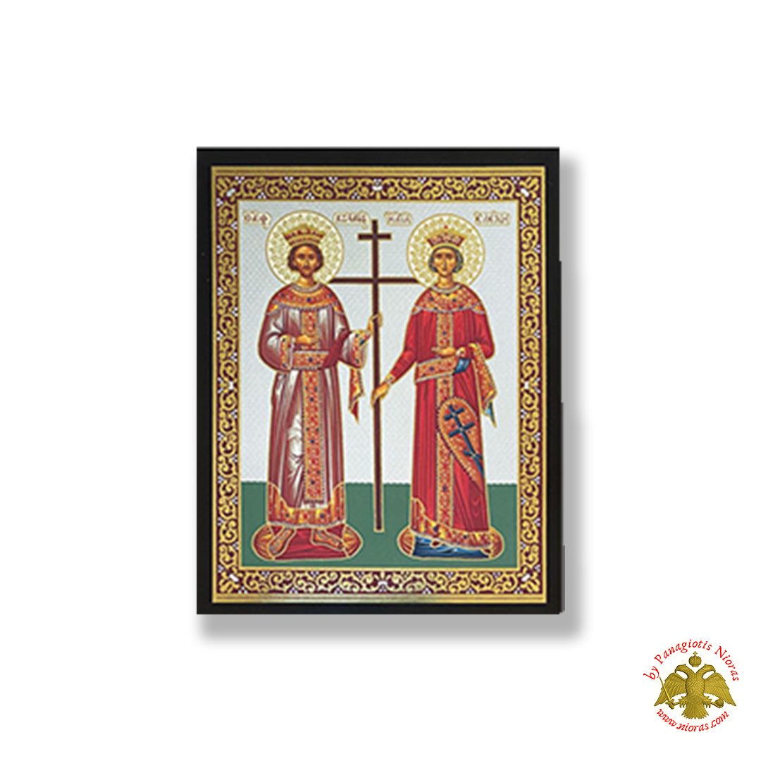 Orthodox Konstantinos and Eleni Silver Printed Wooden Icon